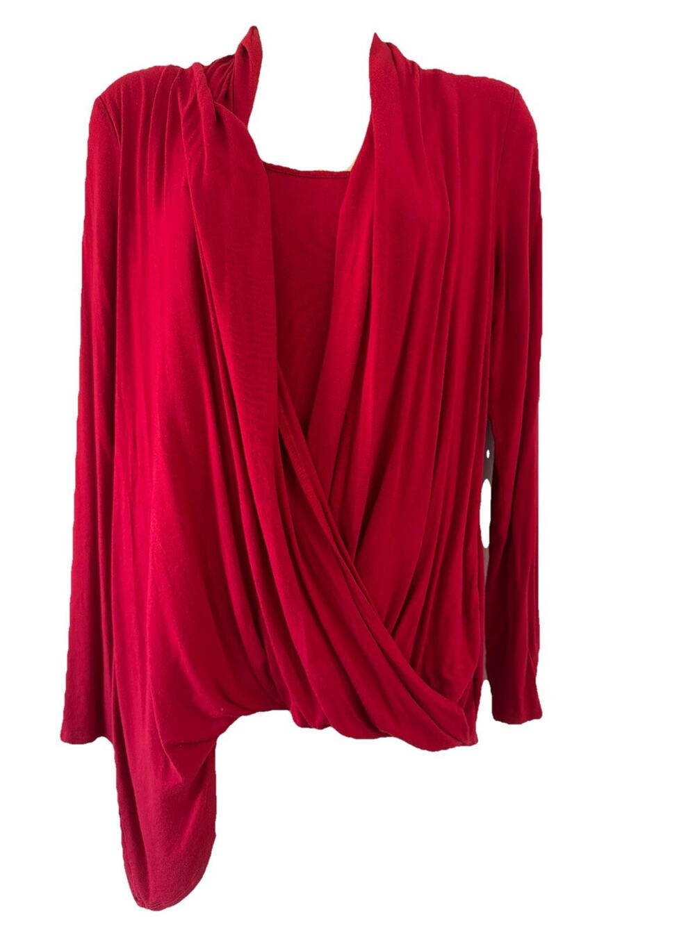 Soma Faux Wrap Top Red Asymmetrical Drape Stretch Office Casual Size Small